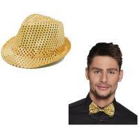Party carnaval verkleed hoedje en vlinderstrikje goud glitters - Verkleedhoofddeksels - thumbnail
