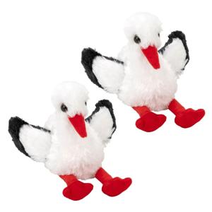 Nature Planet Pluche Ooievaar - 2x - knuffel vogel - 13 cm - zachte pluche - vogel knuffels