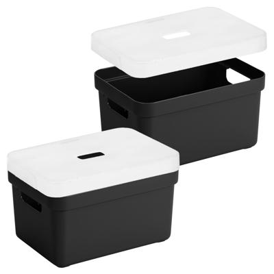 Sunware Opbergbox met transparante deksel - 3x stuks - zwart - 13 liter - kunststof - 35x25x18 cm