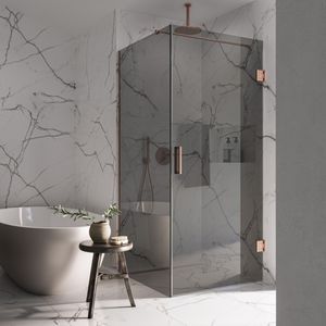 Saniclear Modern Copper rookglas douchecabine 100x80cm met 80cm deur anti-kalk geborsteld koper