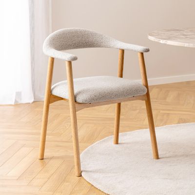 Bendt Eetkamerstoel 'Gerado' Eikenhout en bouclé, kleur Beige