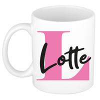 Naam mok Lotte - roze - wit - keramiek - 300 ml - verjaardag/cadeau beker - thumbnail