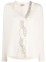 TWINSET pull orné de sequins à col v - Blanc