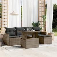 6-delige Loungeset met kussens poly rattan grijs