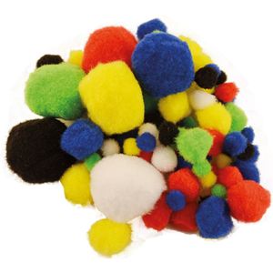 Pompons - 200x - gekleurd - 10-45 mm - hobby/knutsel materialen