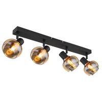 Globo Zwarte plafondlampTokki 4-lichts amber smoke glas - 54309-4B