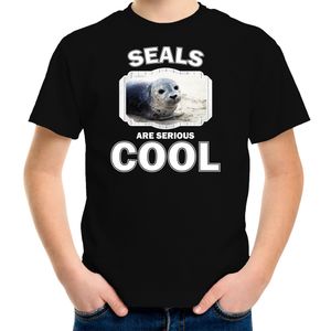 Dieren grijze zeehond t-shirt zwart kinderen - seals are cool shirt jongens en meisjes