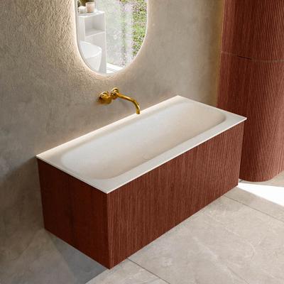 Badmeubel Mondiaz Kurve | 100 cm cm | Meubelkleur Ruby | Wastafelkleur Talc | Solid surface | Wasbak midden spoelbak | Zonder kraangat(en)