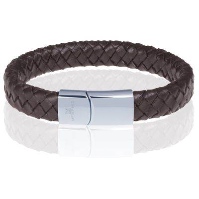 Memphis gevlochten leren armband Bruin Zilver