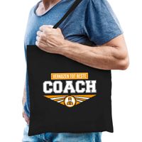 Verkozen tot beste coach katoenen tas zwart voor heren - cadeau tasjes - Feest Boodschappentassen