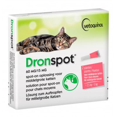Dronspot 60 mg/15 mg Spot-on oplossing voor katten (2,5 - 5 kg) 2 pipetten