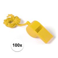 100 Stuks Voordelige plastic fluitjes geel   -