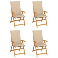 vidaXL Tuinstoelen 4 st met beige kussens massief teakhout - thumbnail