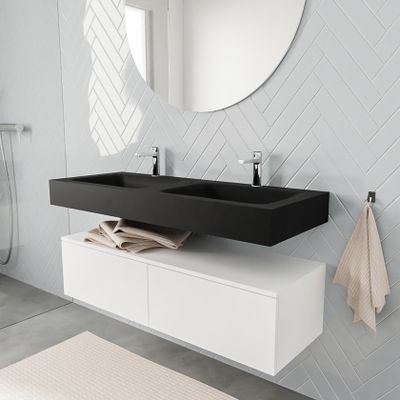 Mondiaz Alan badmeubel 120 cm talc 2 lades vrijhangend wastafel dubbel 2 kraangaten zwart