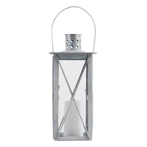 Flancy Flames Lantaarn - zink - windlicht - zilverkleurig - 25 cm