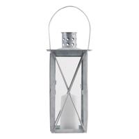 Flancy Flames Lantaarn - zink - windlicht - zilverkleurig - 25 cm