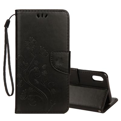 Reliëf vlinder patroon horizontale Flip lederen draagtas met kaartsleuf & houder & portemonnee & Lanyard voor iPhone XS Max (zwart)