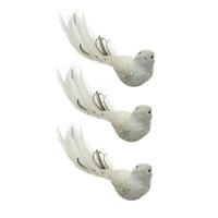 Kerstboomversiering Vogel - 6x - 17 cm - wit glitter - op clip - ornament