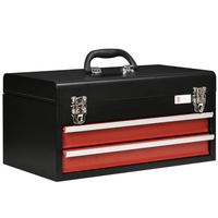 DURHAND Gereedschapskoffer, gereedschapskist, 2 laden, afsluitbaar, stalen behuizing, zwart+rood, 46 x 24 x 22cm