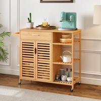 Houten en Bamboe Keukentrolley Keukenkast met Wielen Rolwagen met lade 104 x 40 x 89 cm Natuur