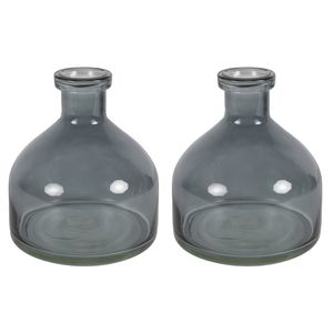 Bloemenvaas Low Bottle - 2x - transparant donkergrijs - glas - D18 x H20 cm