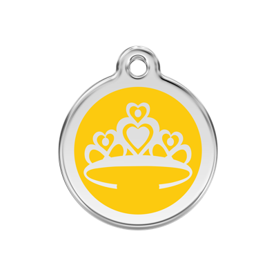 Crown Yellow roestvrijstalen hondenpenning medium/gemiddeld dia. 3 cm - Reddingo