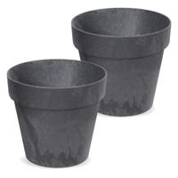 Bloempot/plantenpot - 2x - betonlook - antraciet - kunststof - Dia 17 cm