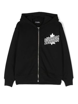 DSQUARED2 KIDS hoodie zippé à logo imprimé - Noir