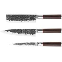 Messenset - GESMEED - BRUT - Japans 440c staal - Dalbergia houten handvat - 3-delig