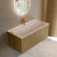 Badmeubel Mondiaz Kurve-Dlux | 100 cm | Meubelkleur Dusk | Wastafelkleur Nata | Solid surface | Wasbak midden spoelbak | 1 kraangat