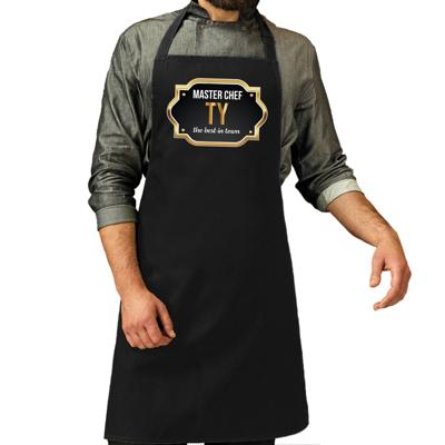 Naam cadeau master chef Ty - keukenschort - zwart - bbq schort cadeau - heren
