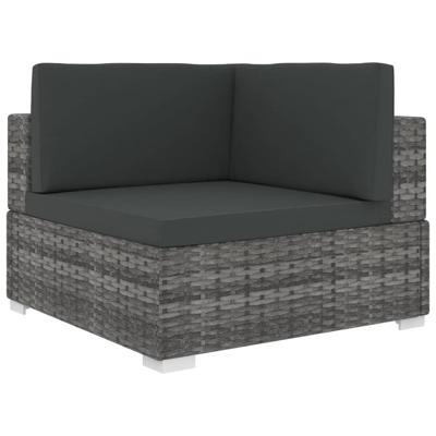Hoekbank 1 st met kussens poly rattan grijs