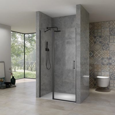 Nisdeur Van Rijn ST02 128x200 cm Draaideur 6 mm Met Vaste Wand 8mm Zwart