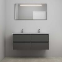 On-Line Badkamermeubelset - 120 cm - Voorgemonteerd - Acryl Wastafel - 2 Kraangaten - Spiegel met LED-Verlichting - Mat Antraciet
