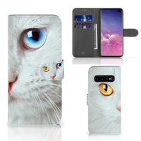 Samsung Galaxy S10 Plus Telefoonhoesje met Pasjes Witte Kat - thumbnail