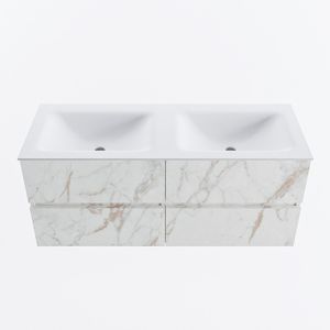 MONDIAZ VICA 120cm badmeubel onderkast Carrara 4 lades. Wastafel CLOUD dubbel zonder kraangat, kleur Talc.