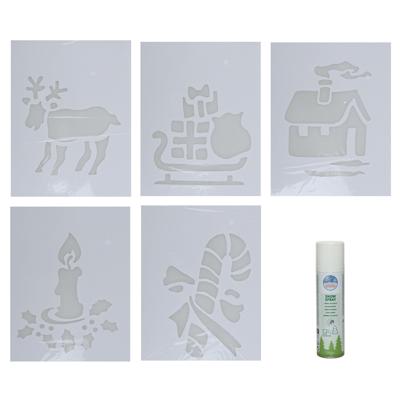 Kerst sfeer raamsjablonen met ECO spuitsneeuw - 5x stuks - 22 x 35 cm - raamdecoratie