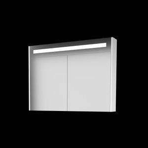 Basic Premium spiegelkast met geïntregeerde LED-verliching en spiegels aan buitenzijde op houten deuren 100 x 60 x 14 cm, ice white
