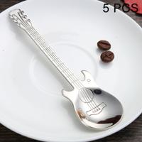 5 stuks Creative RVS gitaar vorm koffie lepel mengen lepel (zilver)