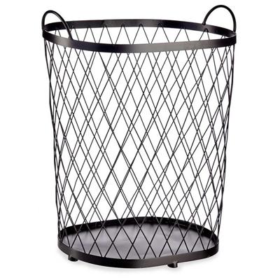 Giftdecor Draadmand - 46x31x55 cm - zwart - metaal - opbergmand / wasmand - ovaal