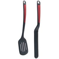 5Five Keukengerei bakspatel/bakspaan set - kunststof - zwart/rood - 34 en 36 cm - Bakspanen
