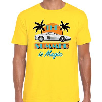 Toppers verkleed T-shirt heren - The summer is Magic - geel - Miami auto - Tropische feestkleding