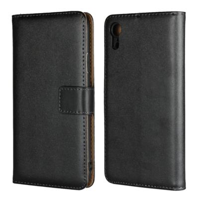 Lederen horizontale Flip holster voor iPhone XR met magnetische sluiting en beugel en kaartsleuf en portemonnee (zwart)