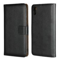 Lederen horizontale Flip holster voor iPhone XR met magnetische sluiting en beugel en kaartsleuf en portemonnee (zwart)