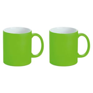 Luxe krijt koffiemok/beker - 2x - limegroen - keramiek - met krijt te beschrijven - 350 ml - Eigen n