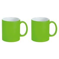 Luxe krijt koffiemok/beker - 2x - limegroen - keramiek - met krijt te beschrijven - 350 ml - Eigen n