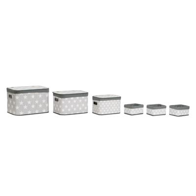 Basket spelset DKD Home Decor Wit Grijs Bamboe Hout MDF Sterren 51 x 35 x 33 cm