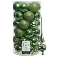 37x stuks kunststof kerstballen 6 cm incl. glanzende glazen piek groen - Kerstbal - thumbnail