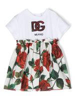 Dolce & Gabbana Kids robe évasée à rose imprimée - Blanc - thumbnail