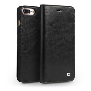 Qialino - echt lederen luxe wallet hoes - iPhone SE (2022 / 2020) / 8 / 7 / 6(s) - Zwart